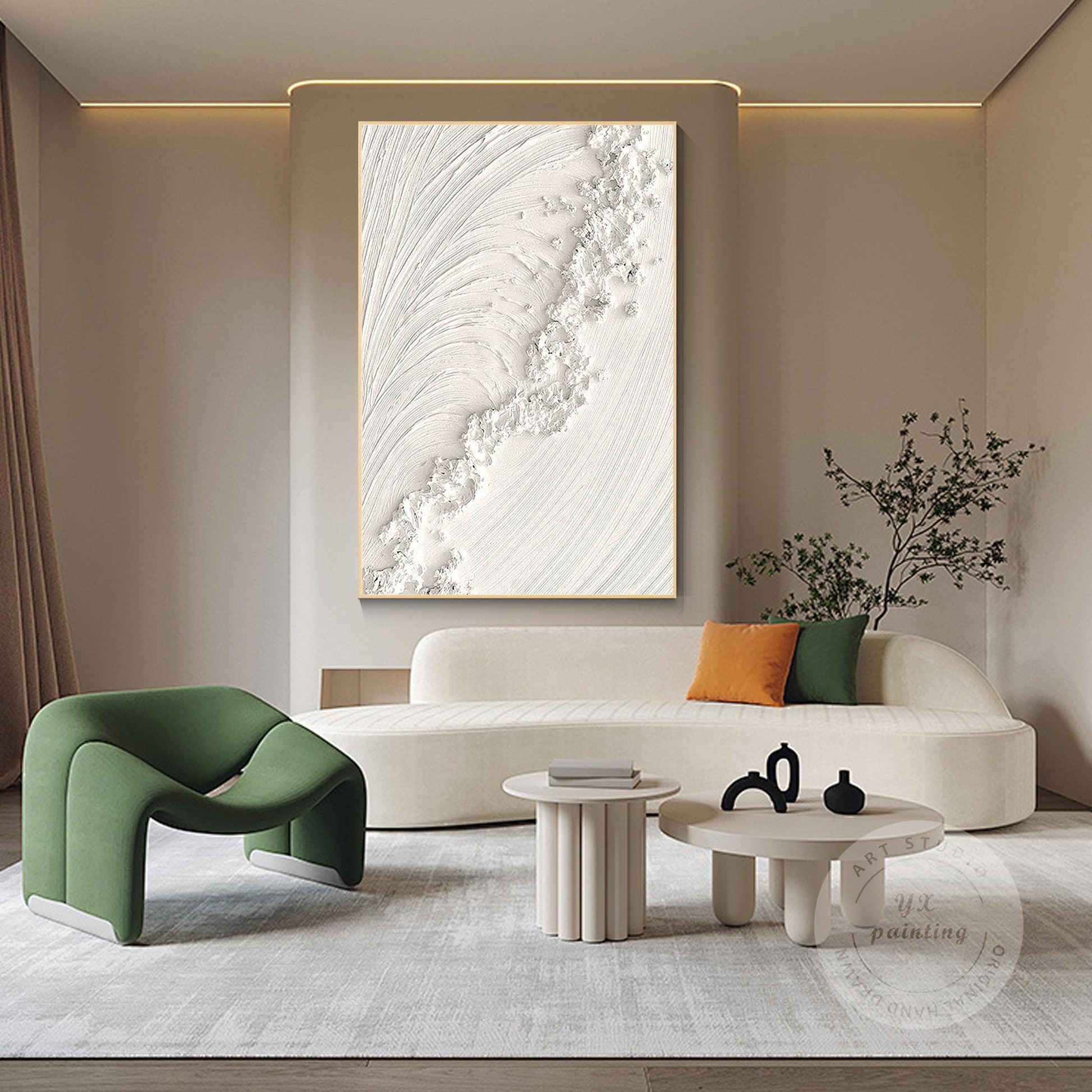 Textured Ocean Waves Painting: 3D Plaster Wall Art, Nordic Minimalist Decor #3