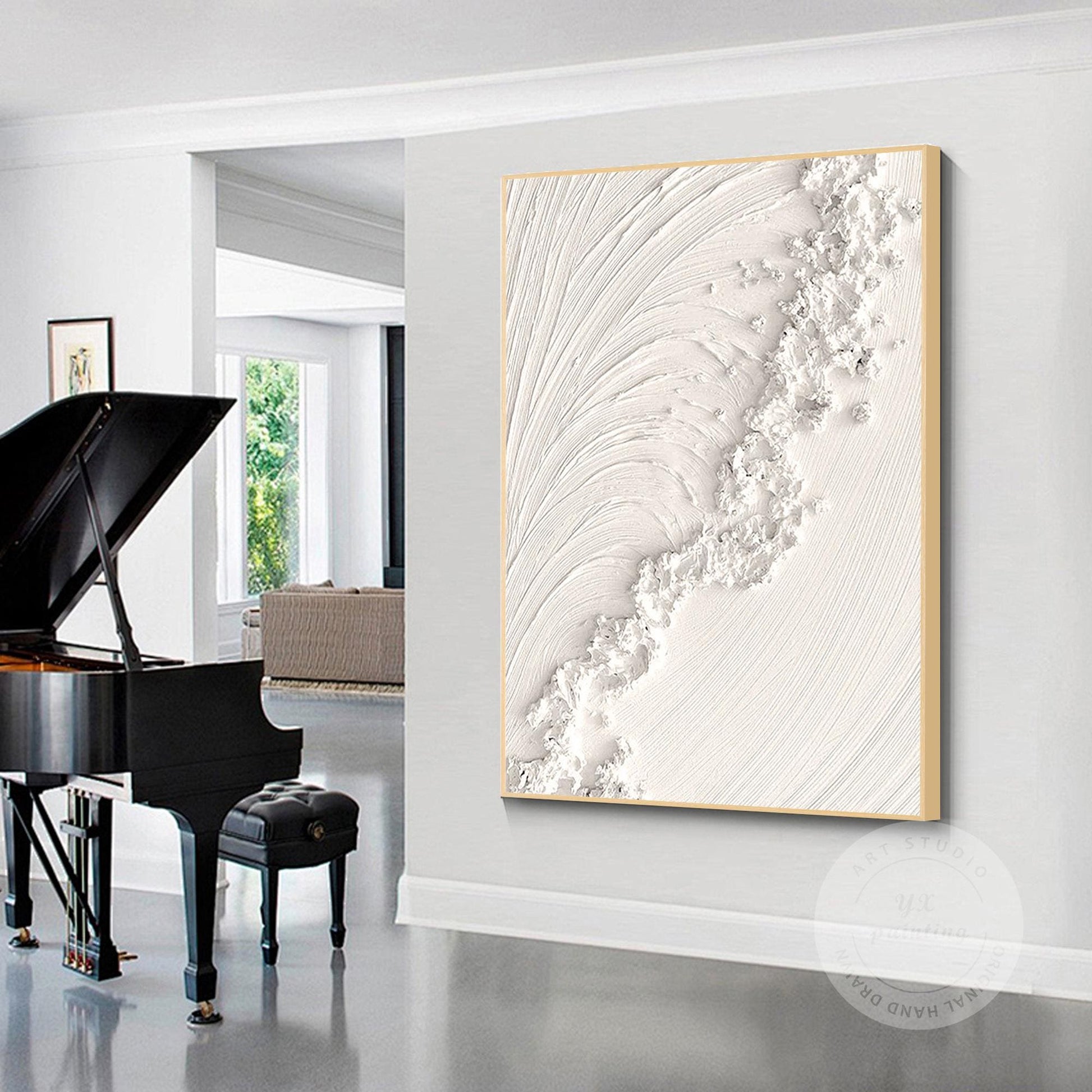 Textured Ocean Waves Painting: 3D Plaster Wall Art, Nordic Minimalist Decor #4