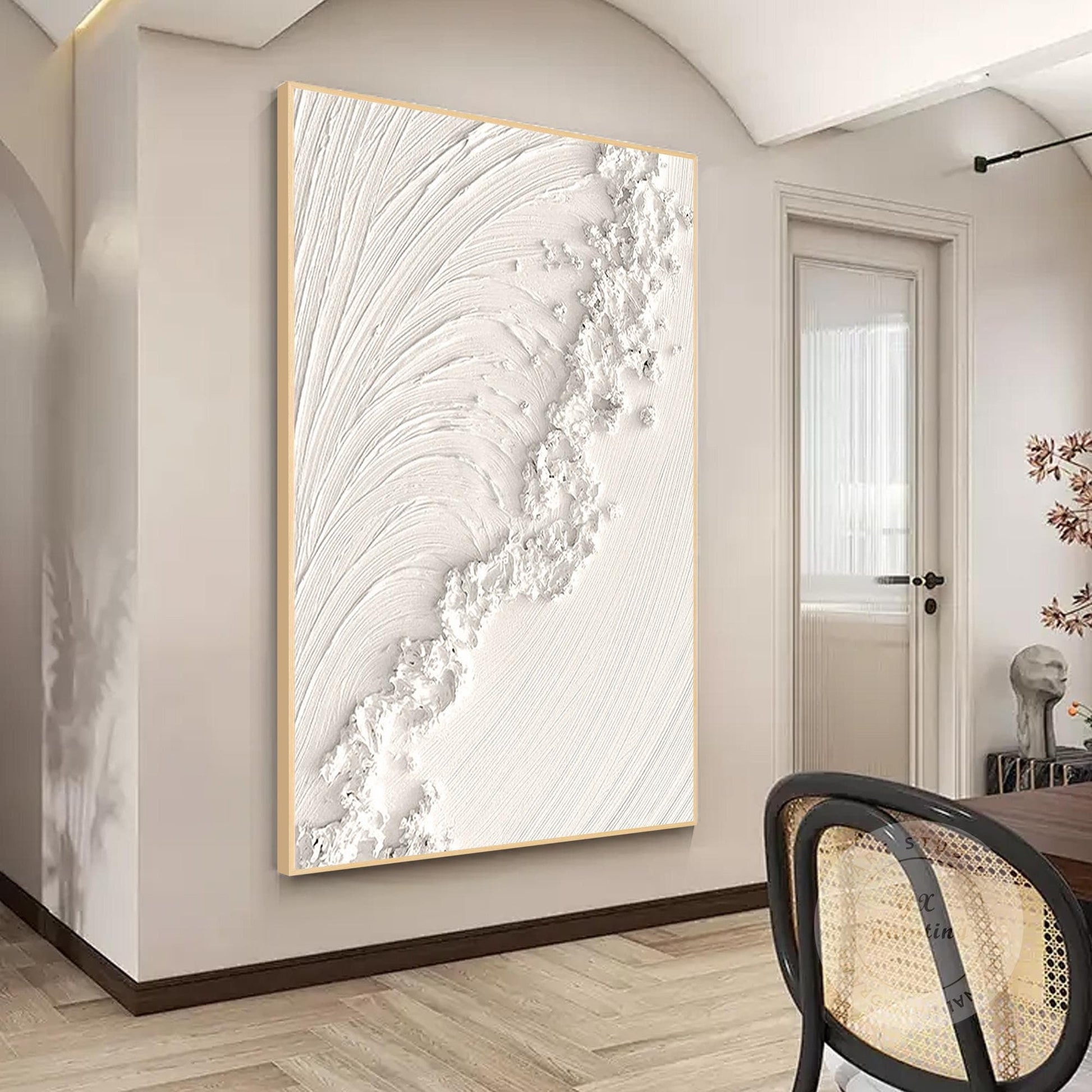 Textured Ocean Waves Painting: 3D Plaster Wall Art, Nordic Minimalist Decor #5