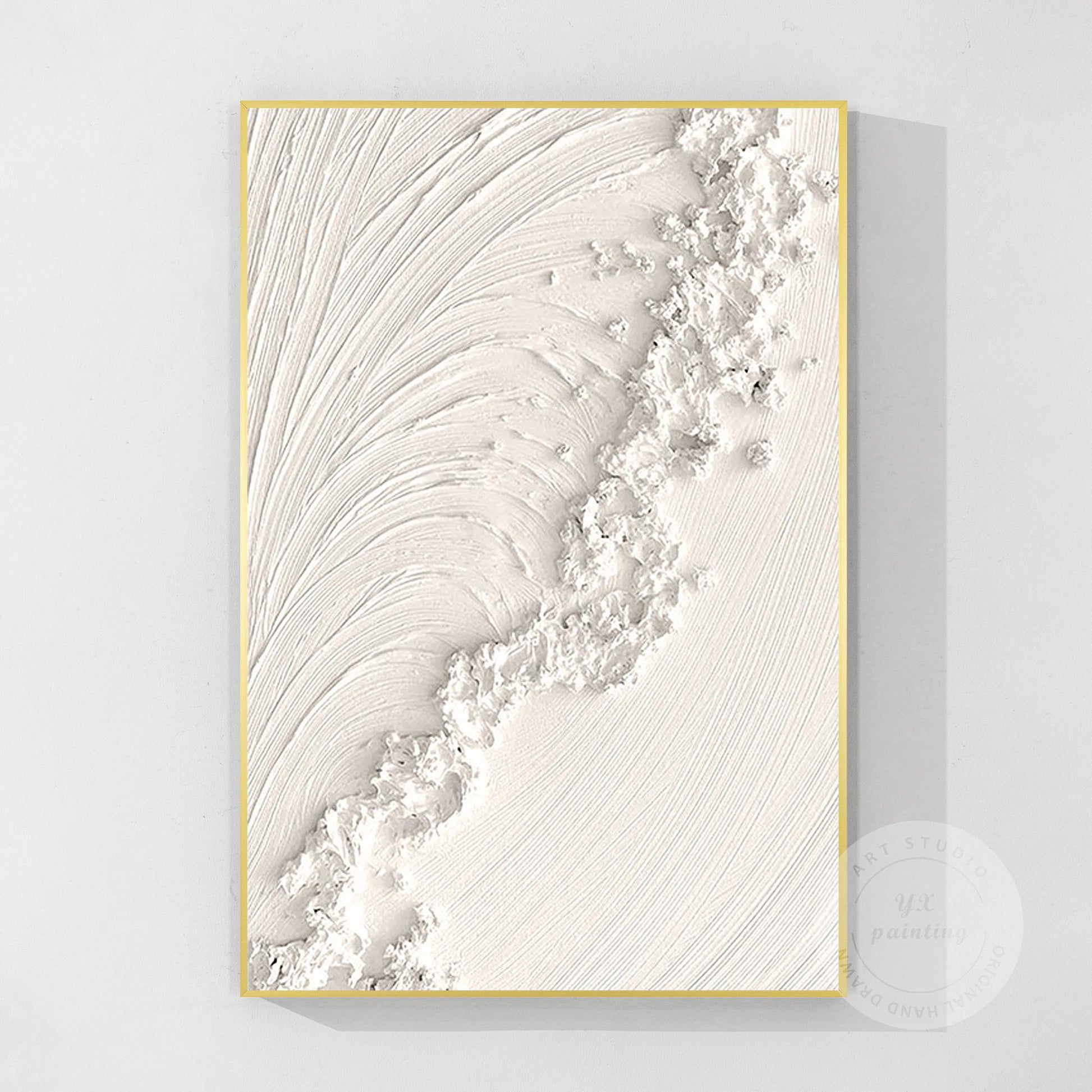 Textured Ocean Waves Painting: 3D Plaster Wall Art, Nordic Minimalist Decor #9