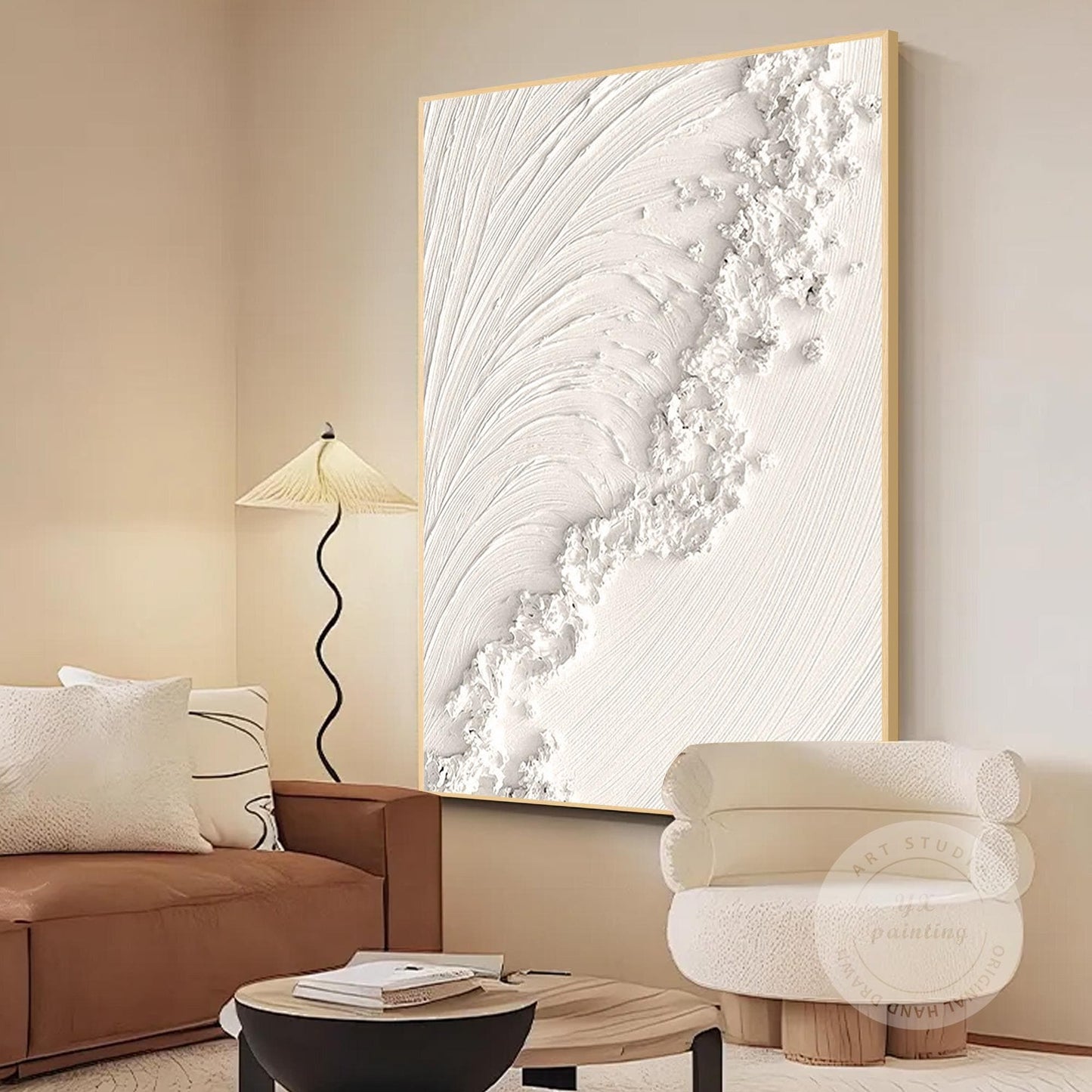 Textured Ocean Waves Painting: 3D Plaster Wall Art, Nordic Minimalist Decor #1