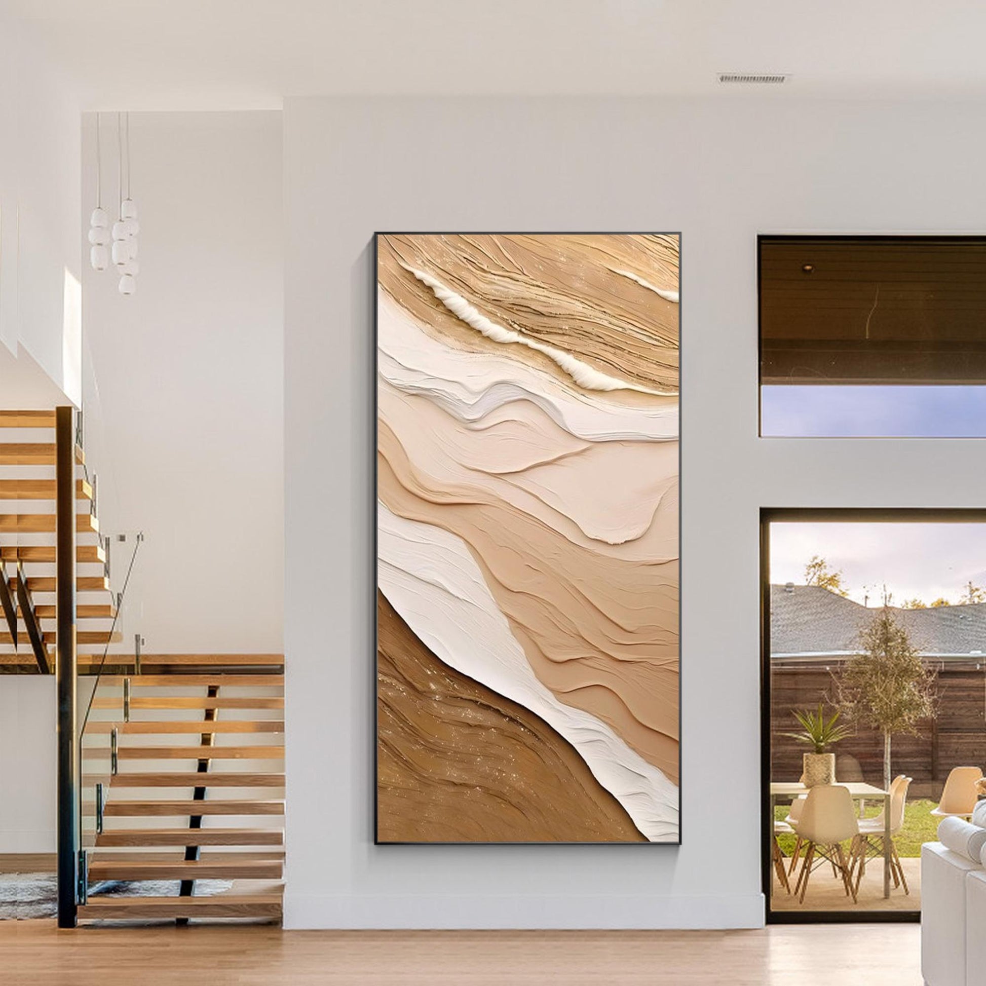 Textured Ocean Waves Painting: Earth Tone Coastal Wall Art #3