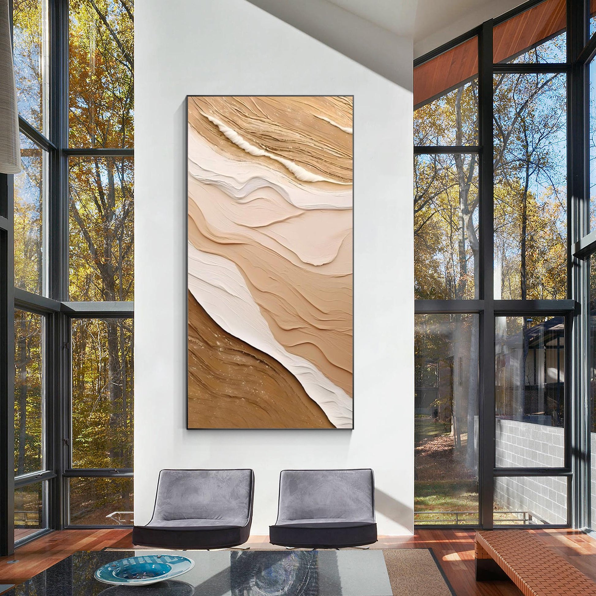 Textured Ocean Waves Painting: Earth Tone Coastal Wall Art #5