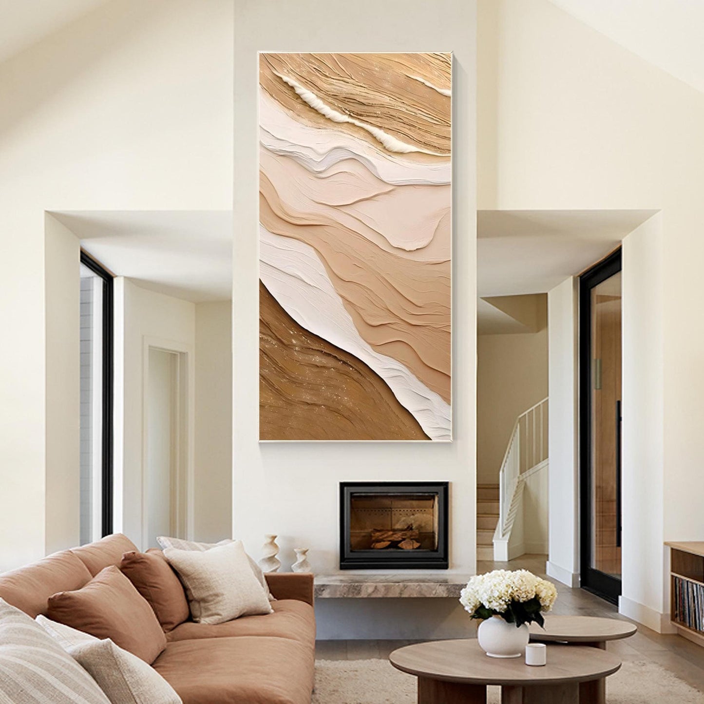 Textured Ocean Waves Painting: Earth Tone Coastal Wall Art #1