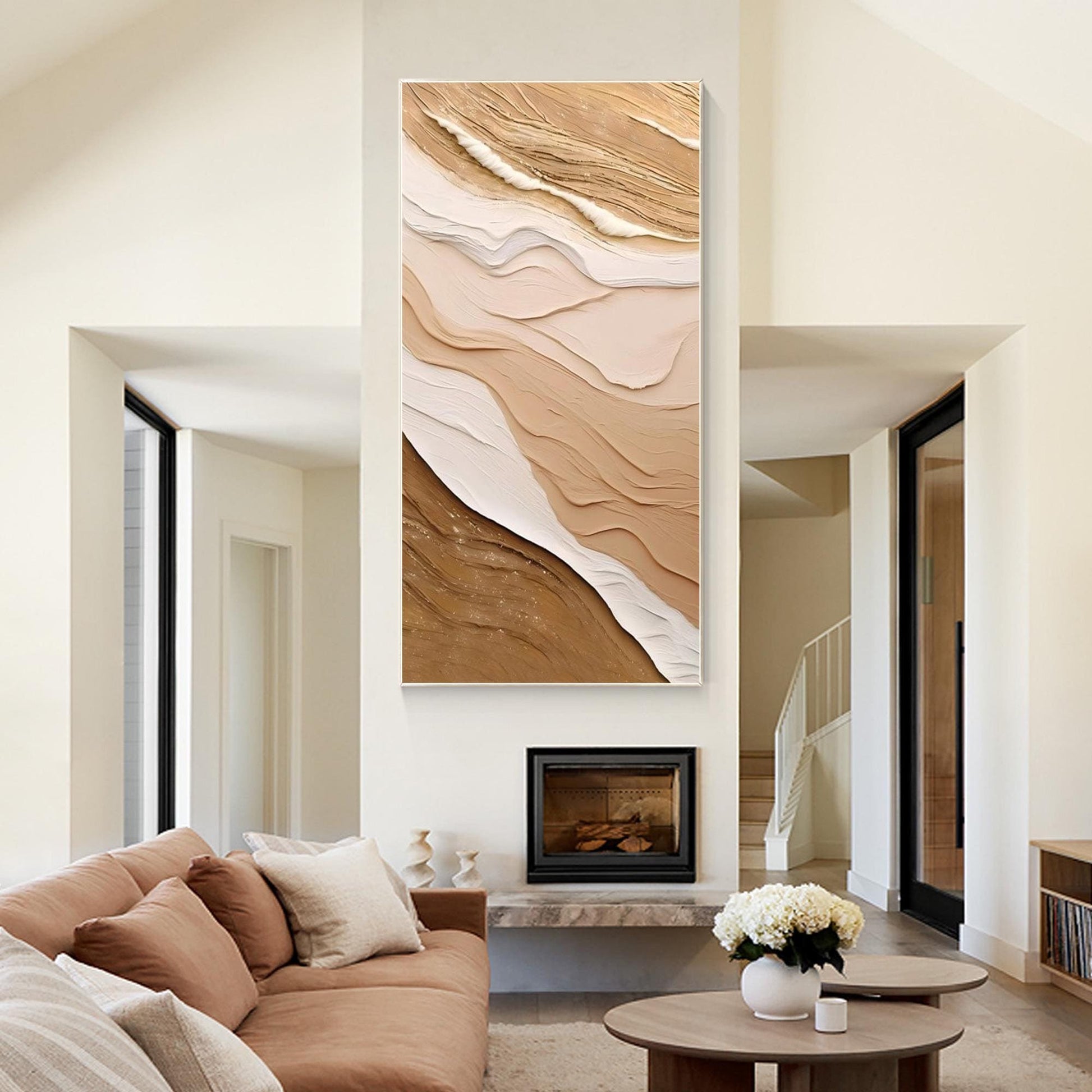 Textured Ocean Waves Painting: Earth Tone Coastal Wall Art #1