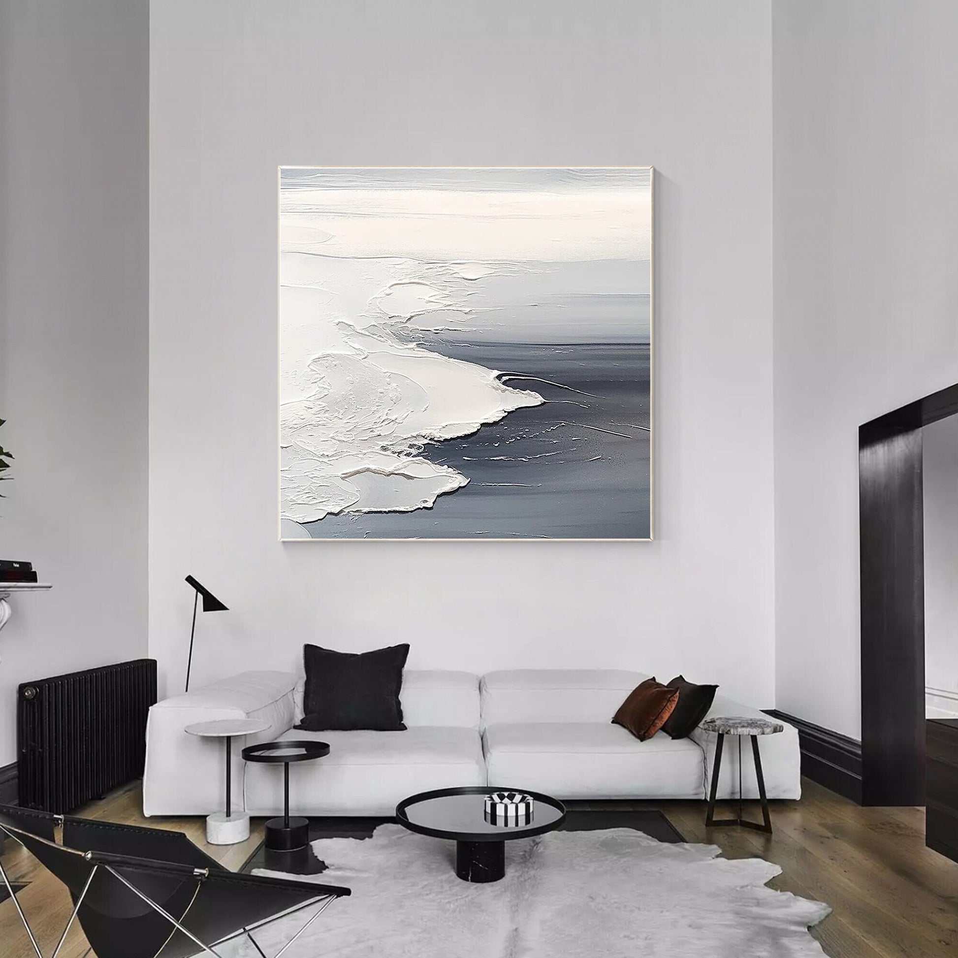 Textured Ocean Waves Painting: Gray White Seascape Canvas Wall Art #2