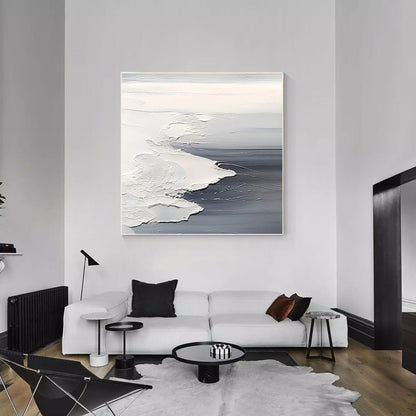 Textured Ocean Waves Painting: Gray White Seascape Canvas Wall Art #2
