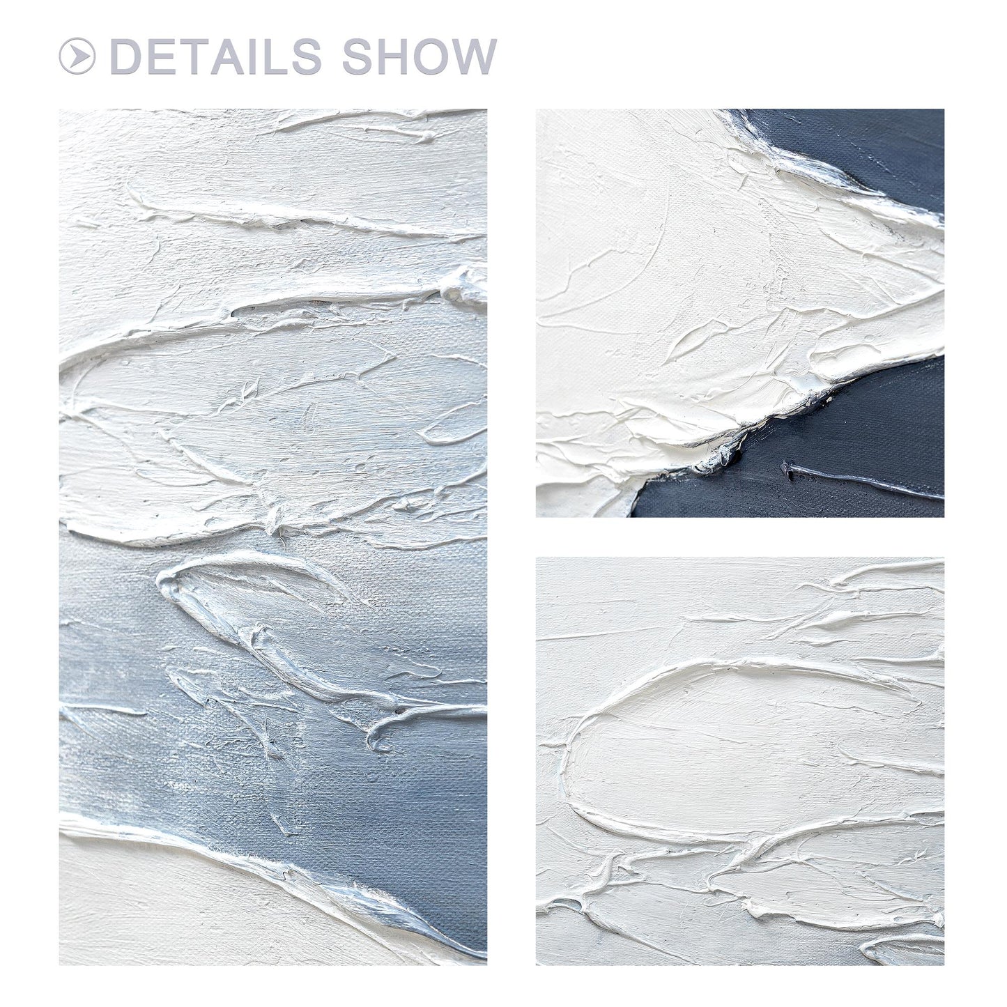Textured Ocean Waves Painting: Gray White Seascape Canvas Wall Art #6