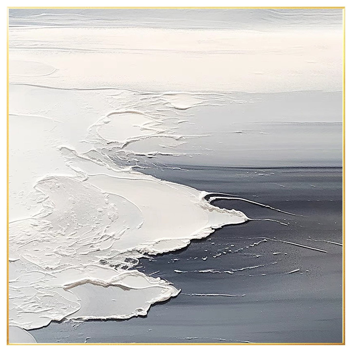 Textured Ocean Waves Painting: Gray White Seascape Canvas Wall Art #7