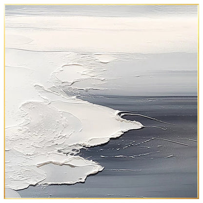 Textured Ocean Waves Painting: Gray White Seascape Canvas Wall Art #7