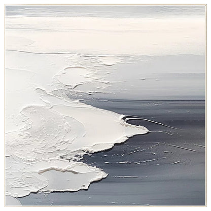 Textured Ocean Waves Painting: Gray White Seascape Canvas Wall Art #8