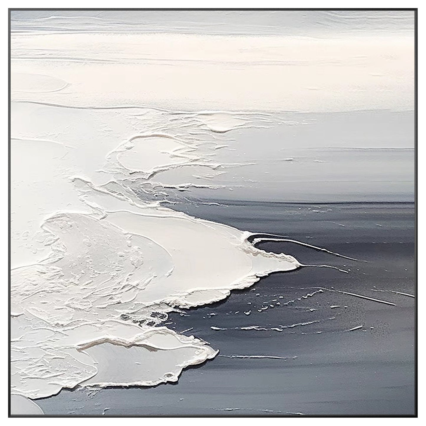 Textured Ocean Waves Painting: Gray White Seascape Canvas Wall Art #9