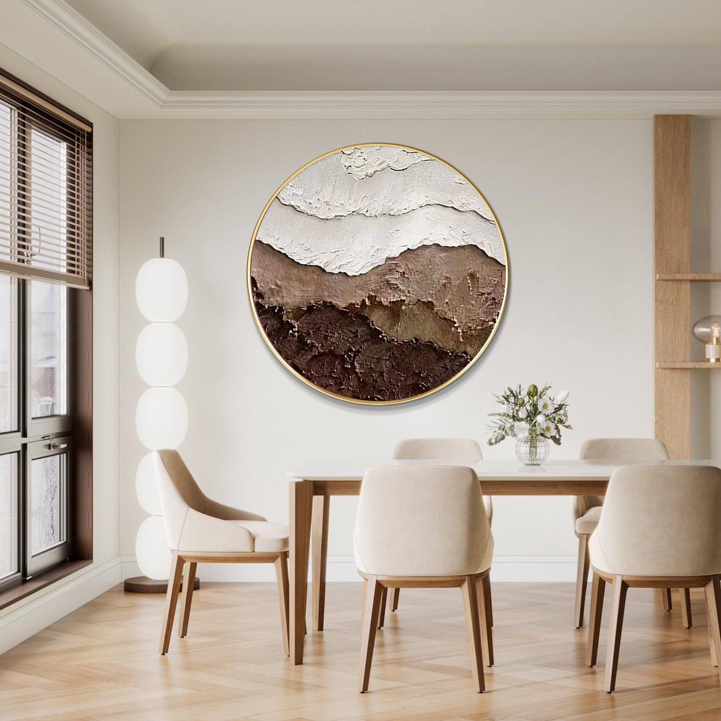Textured Ocean Waves Wall Art, Brown Earth Tone 3D Round Canvas Painting, Abstra #2