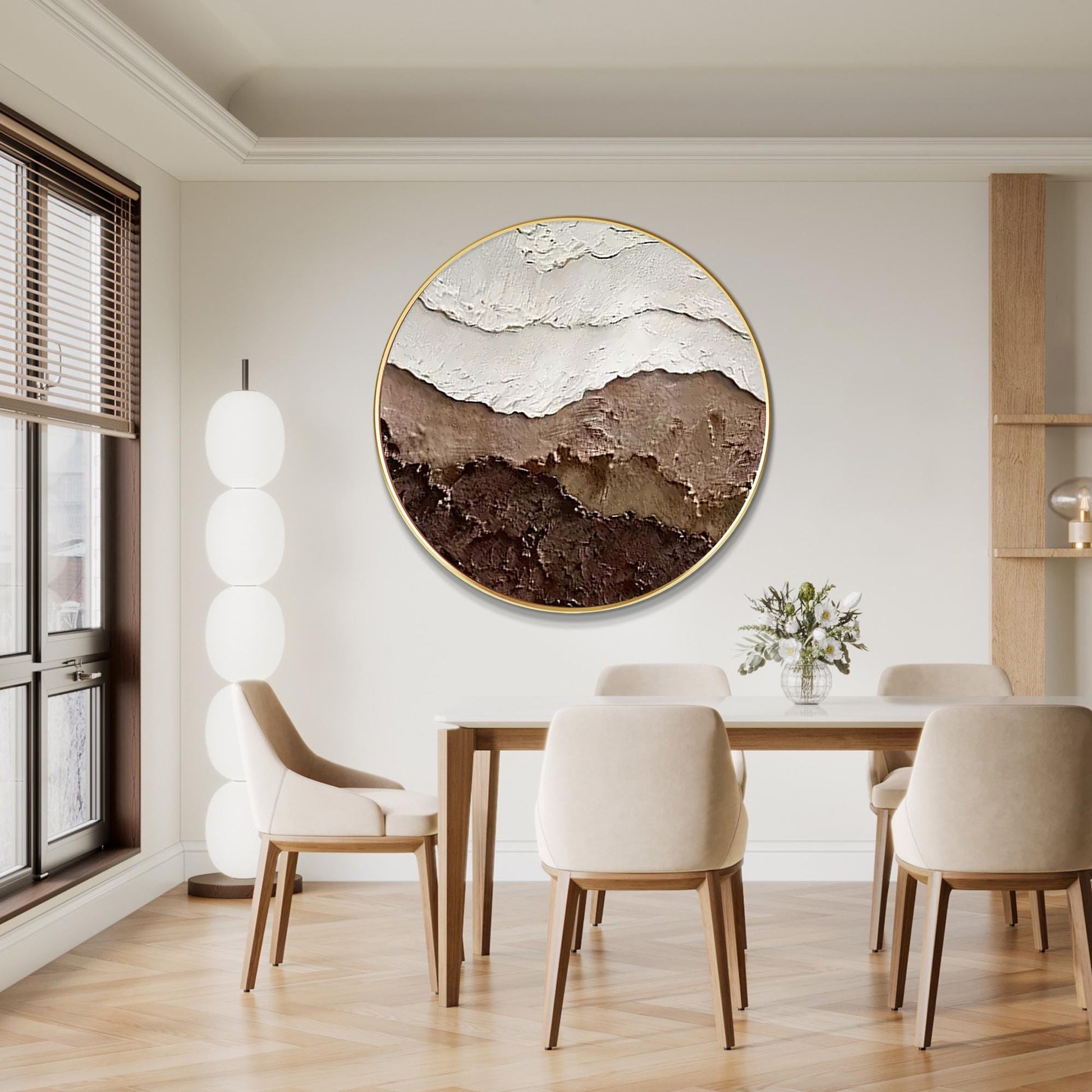 Textured Ocean Waves Wall Art, Brown Earth Tone 3D Round Canvas Painting, Abstra #2
