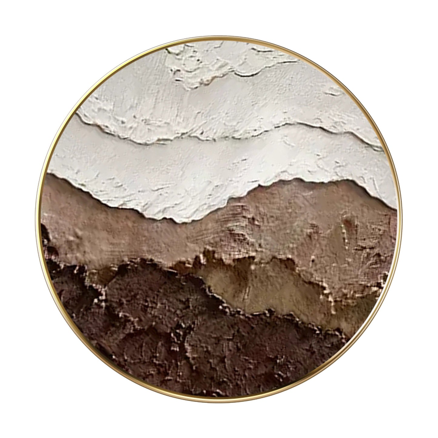 Textured Ocean Waves Wall Art, Brown Earth Tone 3D Round Canvas Painting, Abstra #7