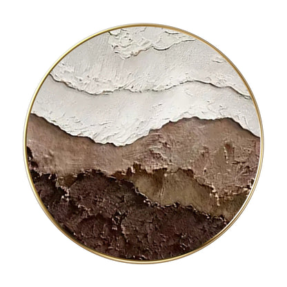 Textured Ocean Waves Wall Art, Brown Earth Tone 3D Round Canvas Painting, Abstra #7