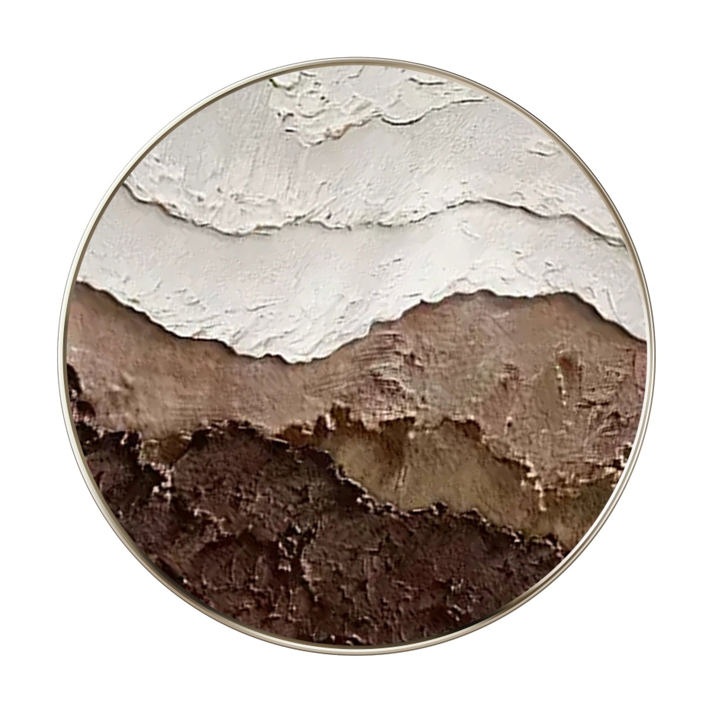 Textured Ocean Waves Wall Art, Brown Earth Tone 3D Round Canvas Painting, Abstra #8
