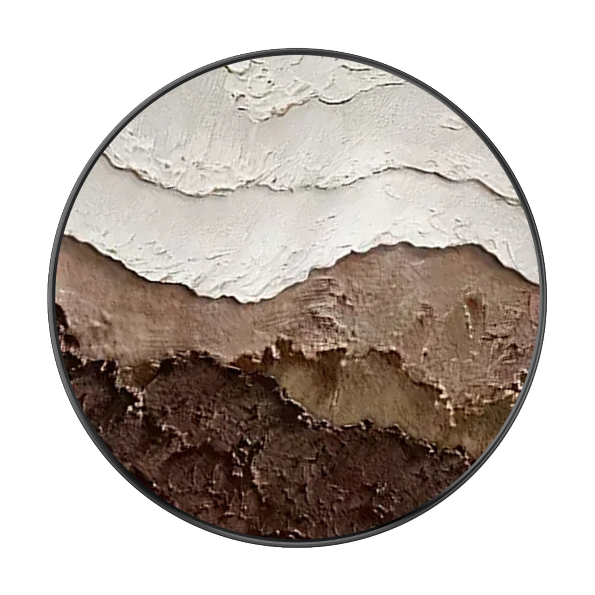 Textured Ocean Waves Wall Art, Brown Earth Tone 3D Round Canvas Painting, Abstra #9