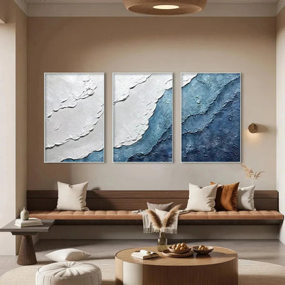 TEXTURED OCEANSCAPE TRIPTYCH: Textured Abstract Painting Set of 3 | Abstract closeup, raised brushwork detail