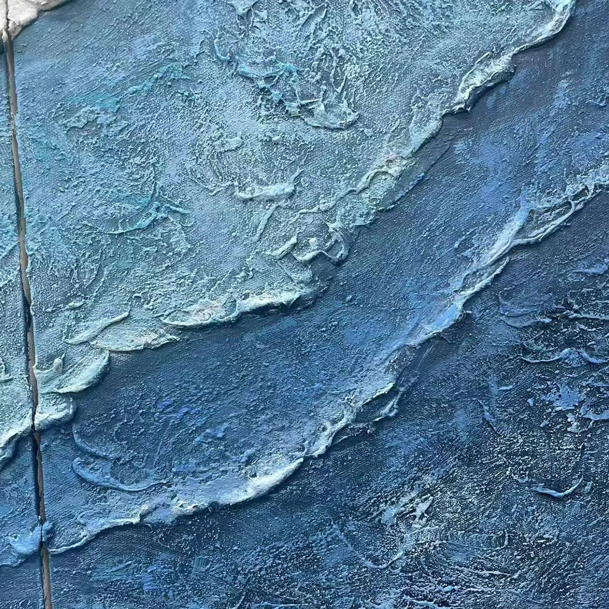 TEXTURED OCEANSCAPE TRIPTYCH: Textured Abstract Painting Set of 3 | rectangular format, hand-painted canvas edge
