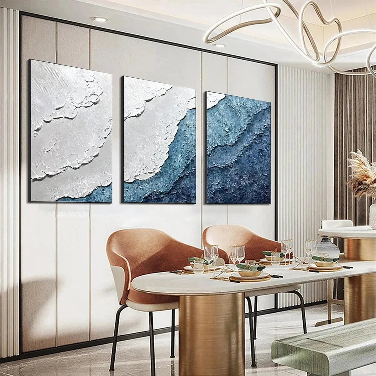 TEXTURED OCEANSCAPE TRIPTYCH: Textured Abstract Painting Set of 3 | Abstract mood, soft natural light studio shot