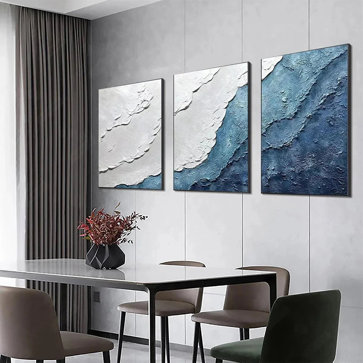 TEXTURED OCEANSCAPE TRIPTYCH: Textured Abstract Painting Set of 3 | multi-color palette, original oil on stretched canvas art