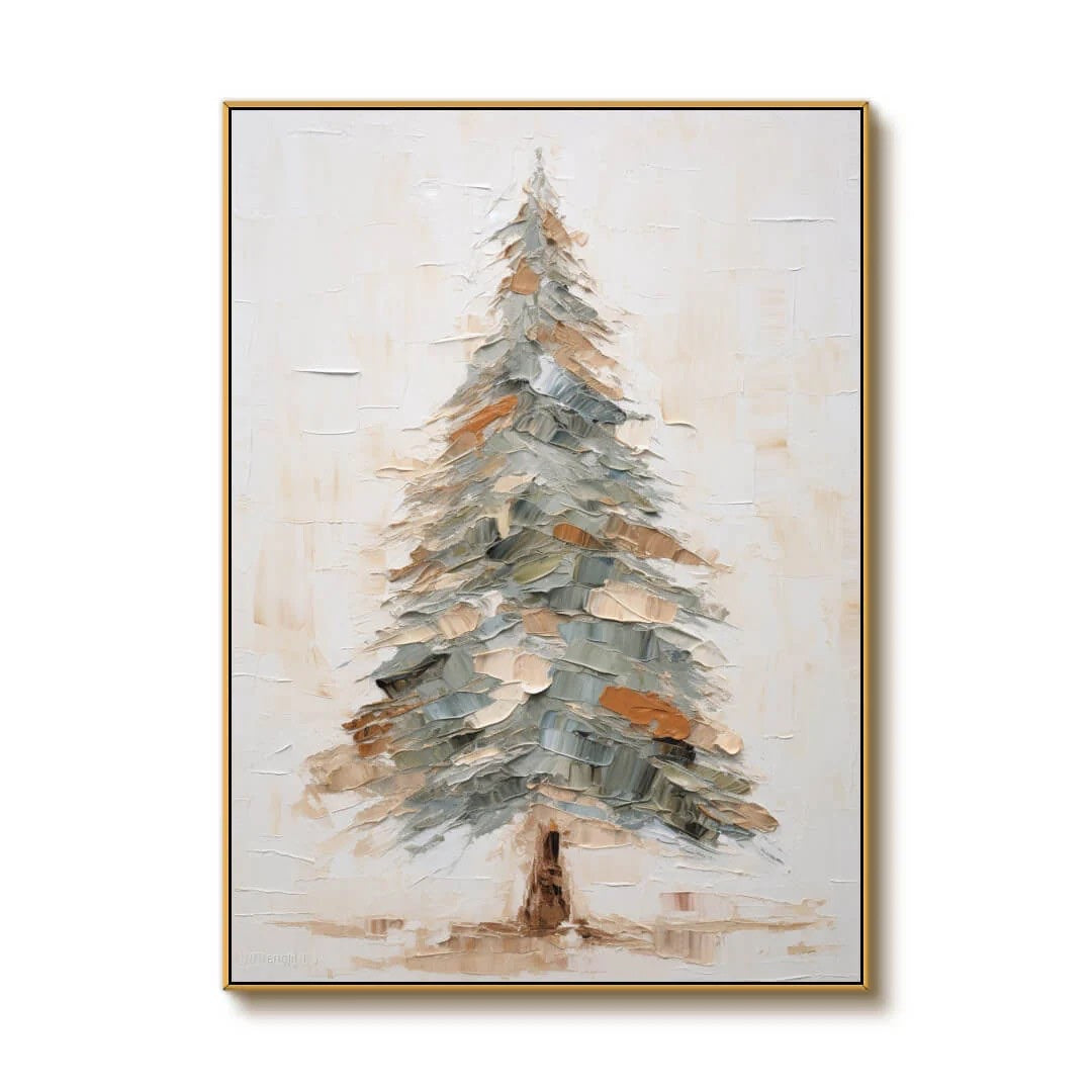 Textured Pine Tree Painting Palette Knife Textured Art shown as textured wall art with a clear view of the artwork, color palette, and hand-finished canvas surface.