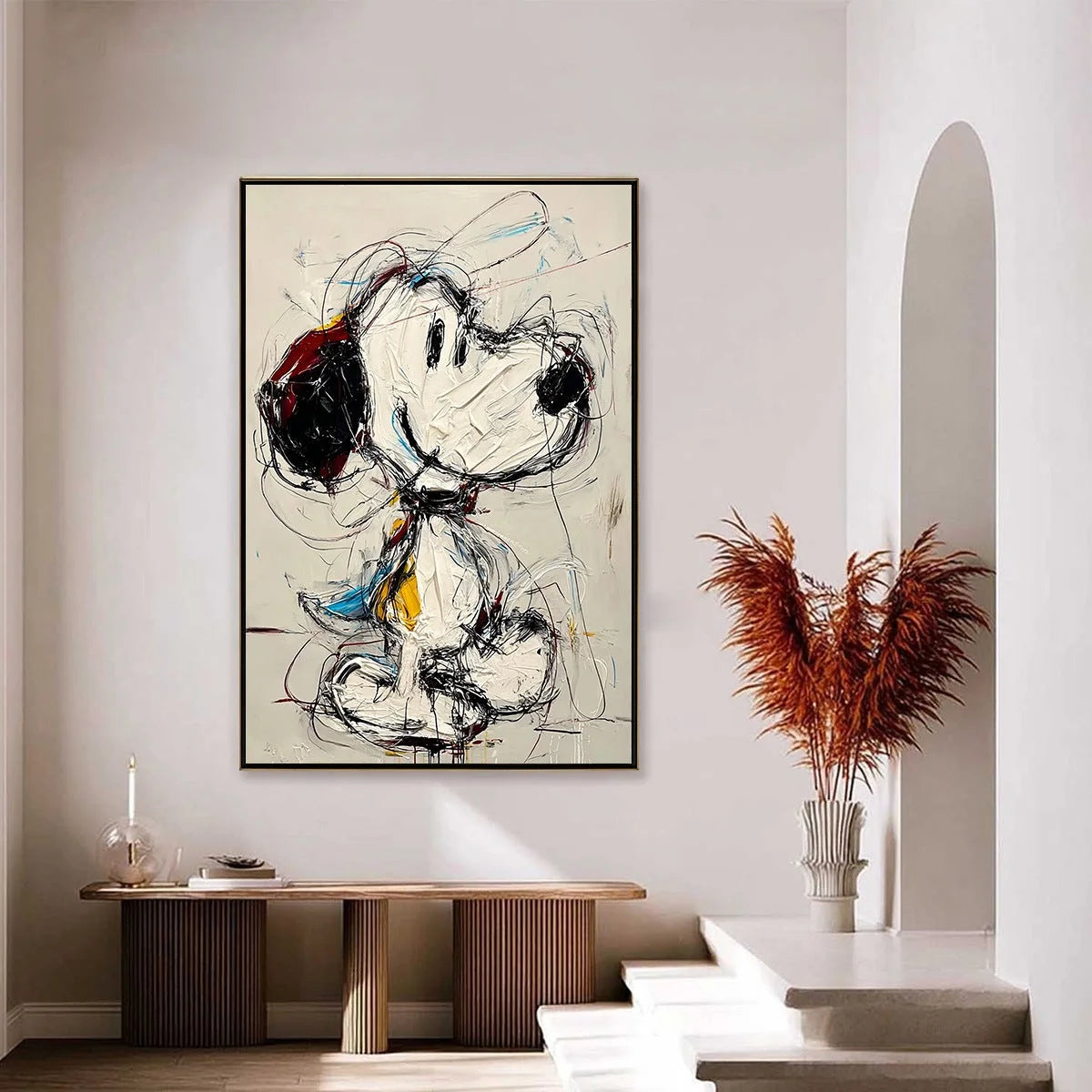 DREAMER'S DOODLE: Textured Pop Art Character Painting | black frame version on white wall