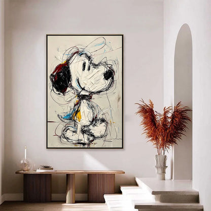 DREAMER'S DOODLE: Textured Pop Art Character Painting | black frame version on white wall