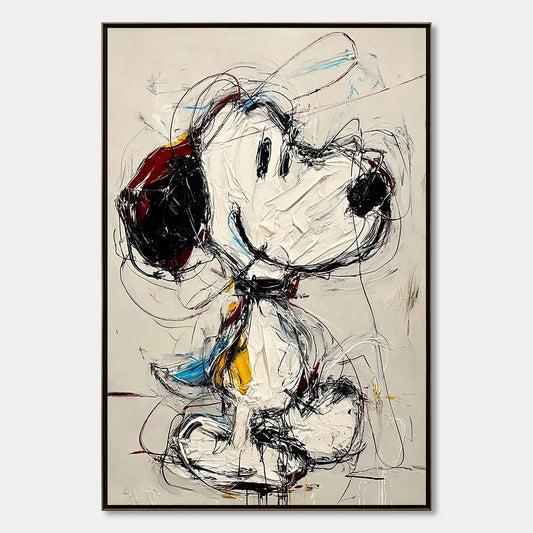 DREAMER'S DOODLE: Textured Pop Art Character Painting | hanging in DREAMER'S DOODLE: Textured Pop Art Character Painting featuring layered textured brushwork in refined tones; abstract composition ...