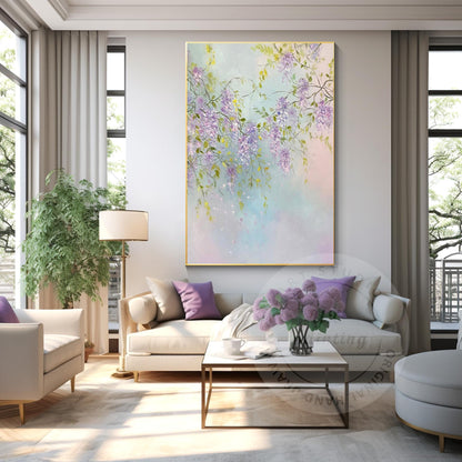 Textured Purple Flowers Painting: Extra Large Floral Canvas Art #2
