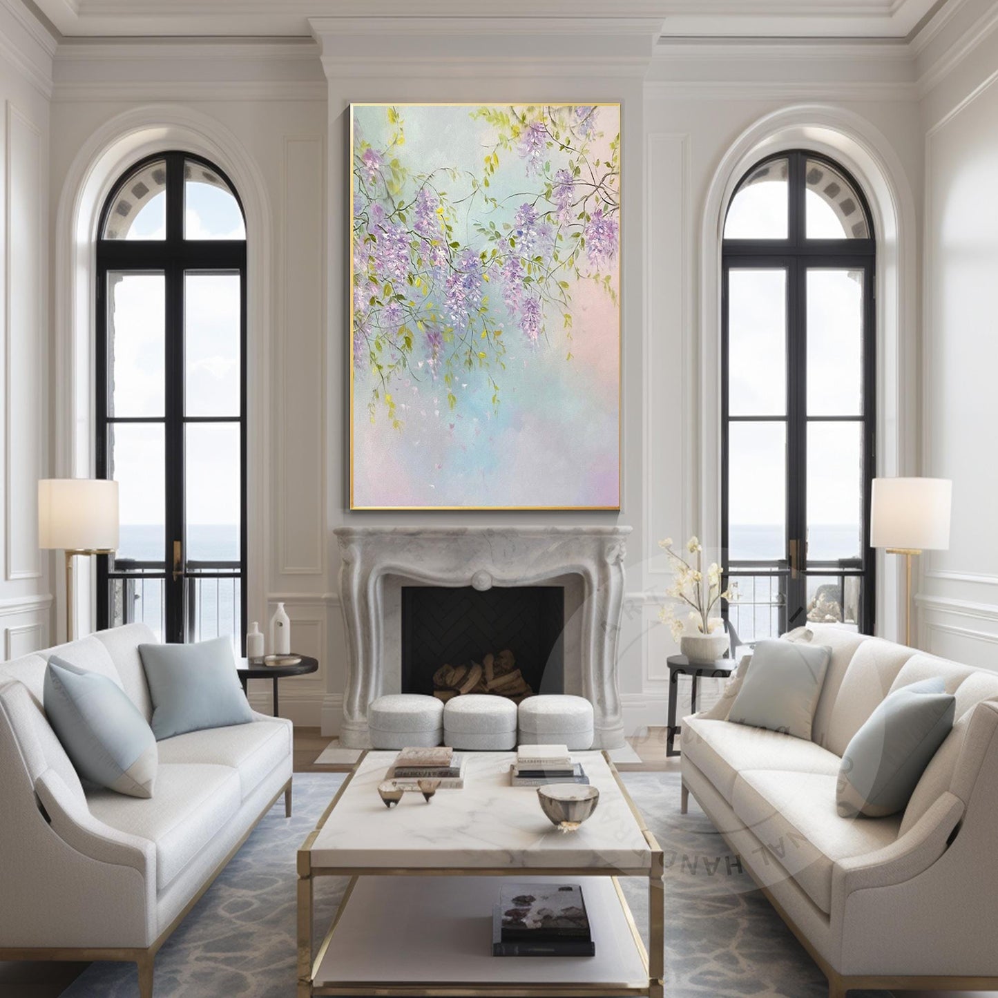 Textured Purple Flowers Painting: Extra Large Floral Canvas Art #3