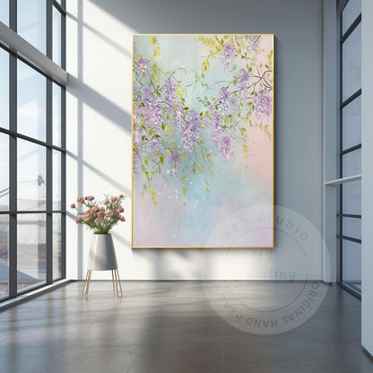 Textured Purple Flowers Painting: Extra Large Floral Canvas Art #4
