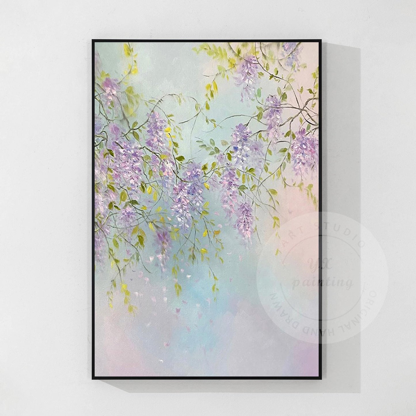 Textured Purple Flowers Painting: Extra Large Floral Canvas Art #7