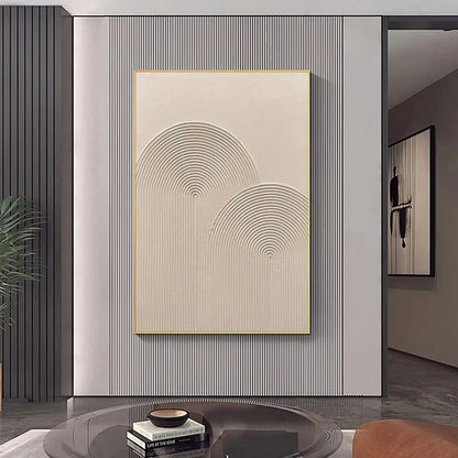 TEXTURED RAINBOW: Minimalist Textured Painting in Beige | gold frame stretched on neutral wall