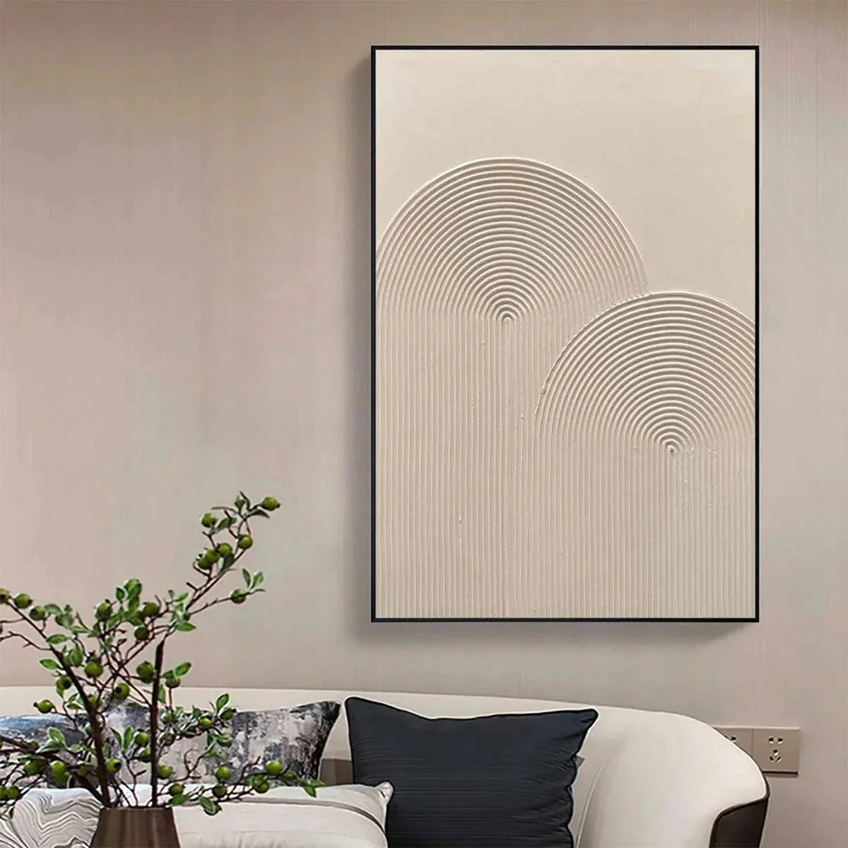 TEXTURED RAINBOW: Minimalist Textured Painting in Beige | rolled canvas, ready for custom framing