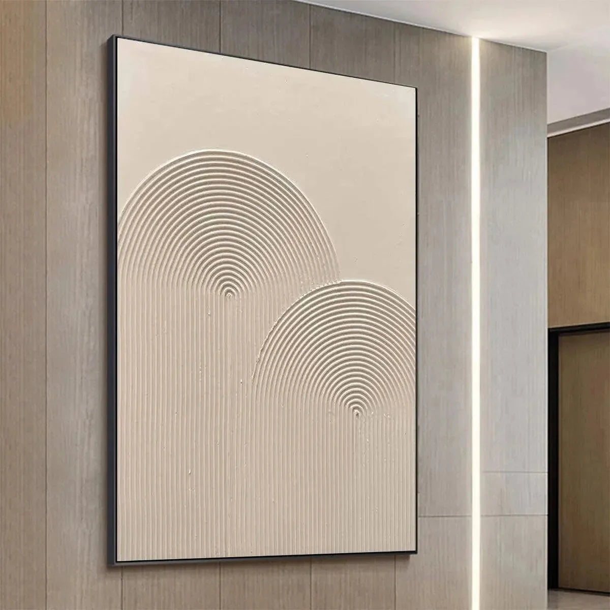 TEXTURED RAINBOW: Minimalist Textured Painting in Beige | Minimalist mood, soft natural light studio shot