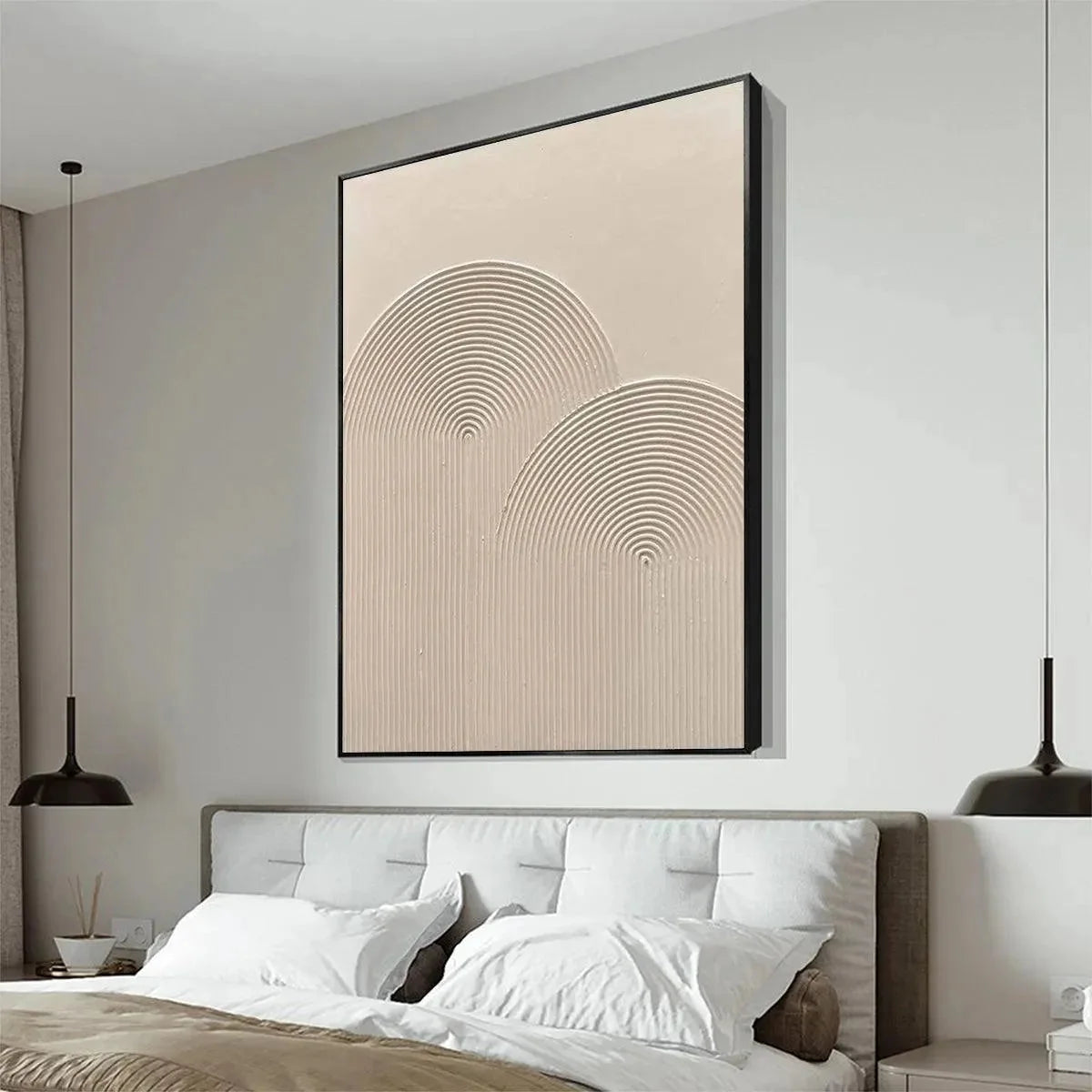 TEXTURED RAINBOW: Minimalist Textured Painting in Beige | beige palette, original oil on stretched canvas art