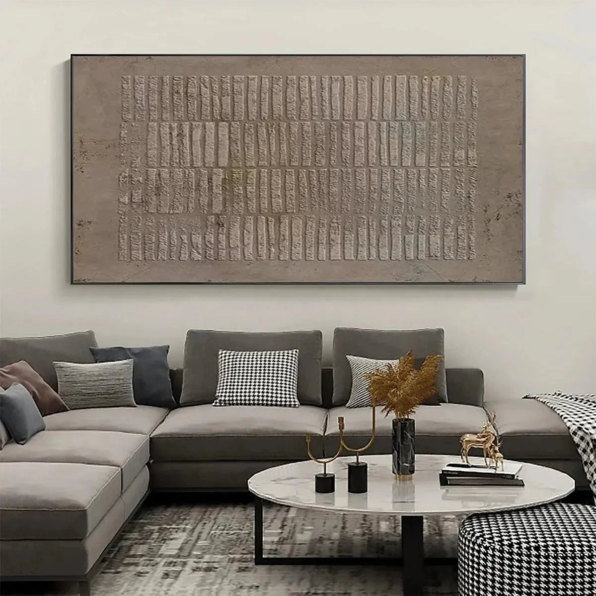 TEXTURED RECTANGLE ARRAY: Minimalist Textured Painting in Brown | Minimalist closeup, raised brushwork detail