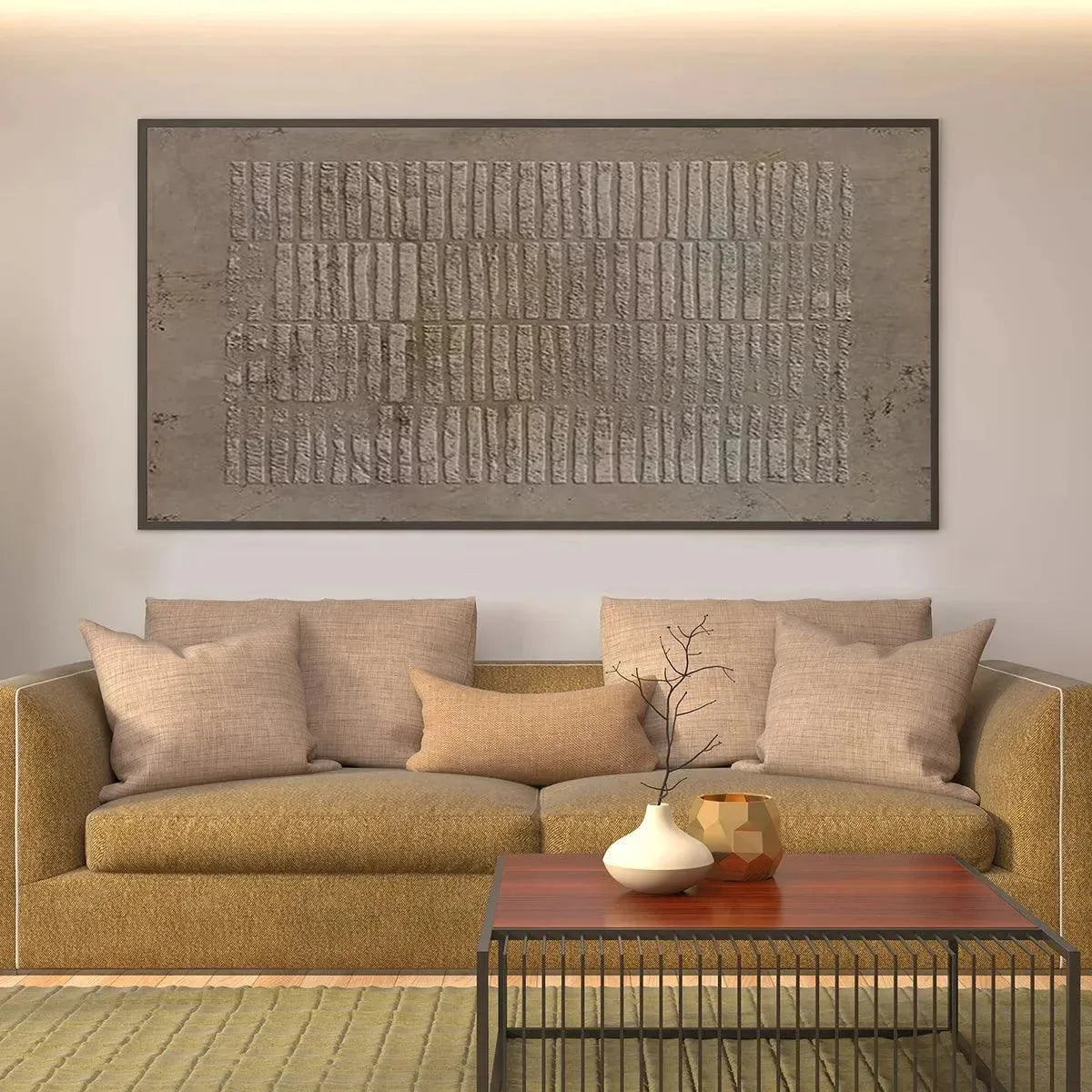TEXTURED RECTANGLE ARRAY: Minimalist Textured Painting in Brown | texture detail, palette knife marks visible