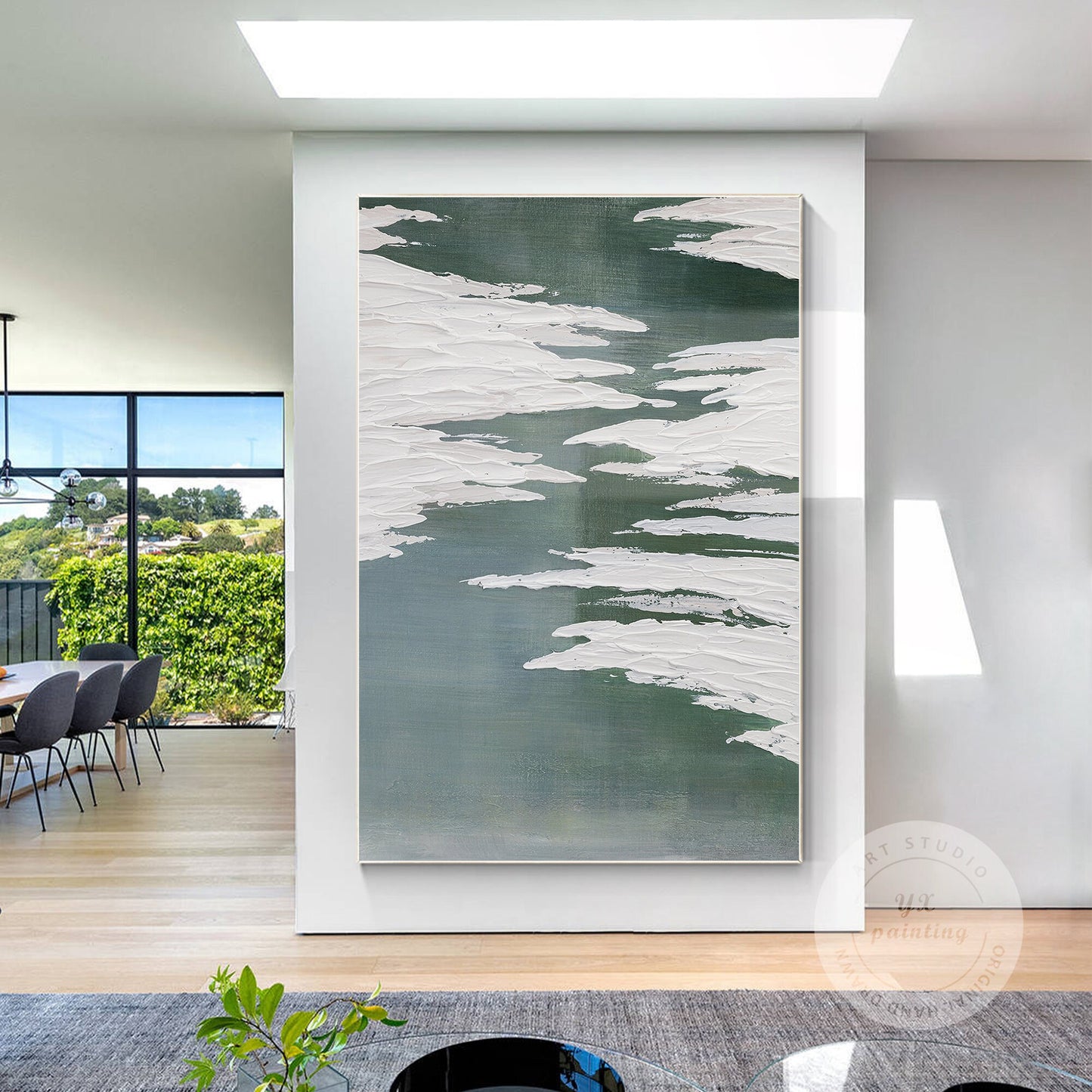 Textured Sage Green Painting: Minimalist Framed Canvas Wall Art #2