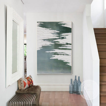 Textured Sage Green Painting: Minimalist Framed Canvas Wall Art #5