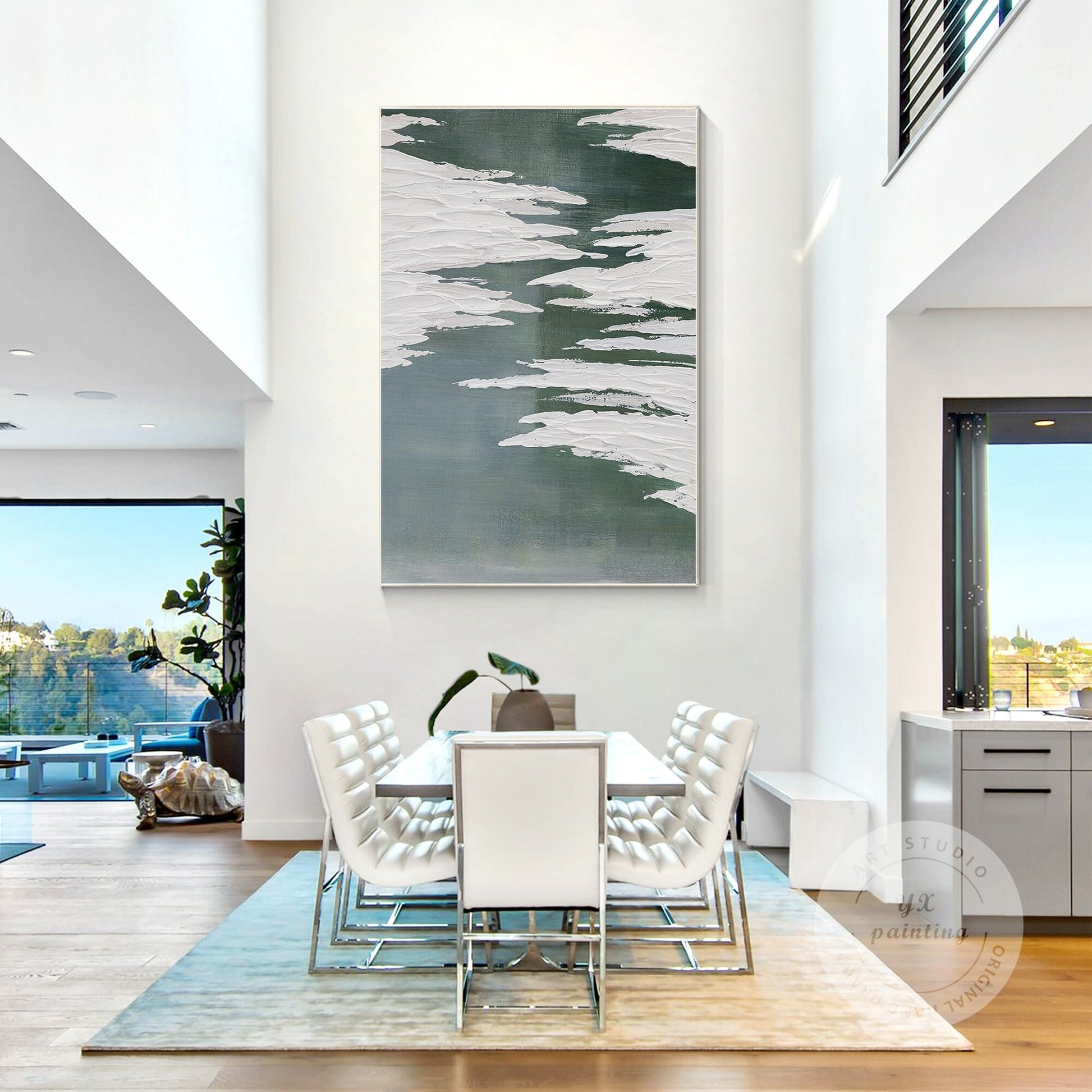 Textured Sage Green Painting: Minimalist Framed Canvas Wall Art #1
