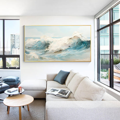 Textured Seascape Painting: 3D Waves, Framed Ocean Art #2