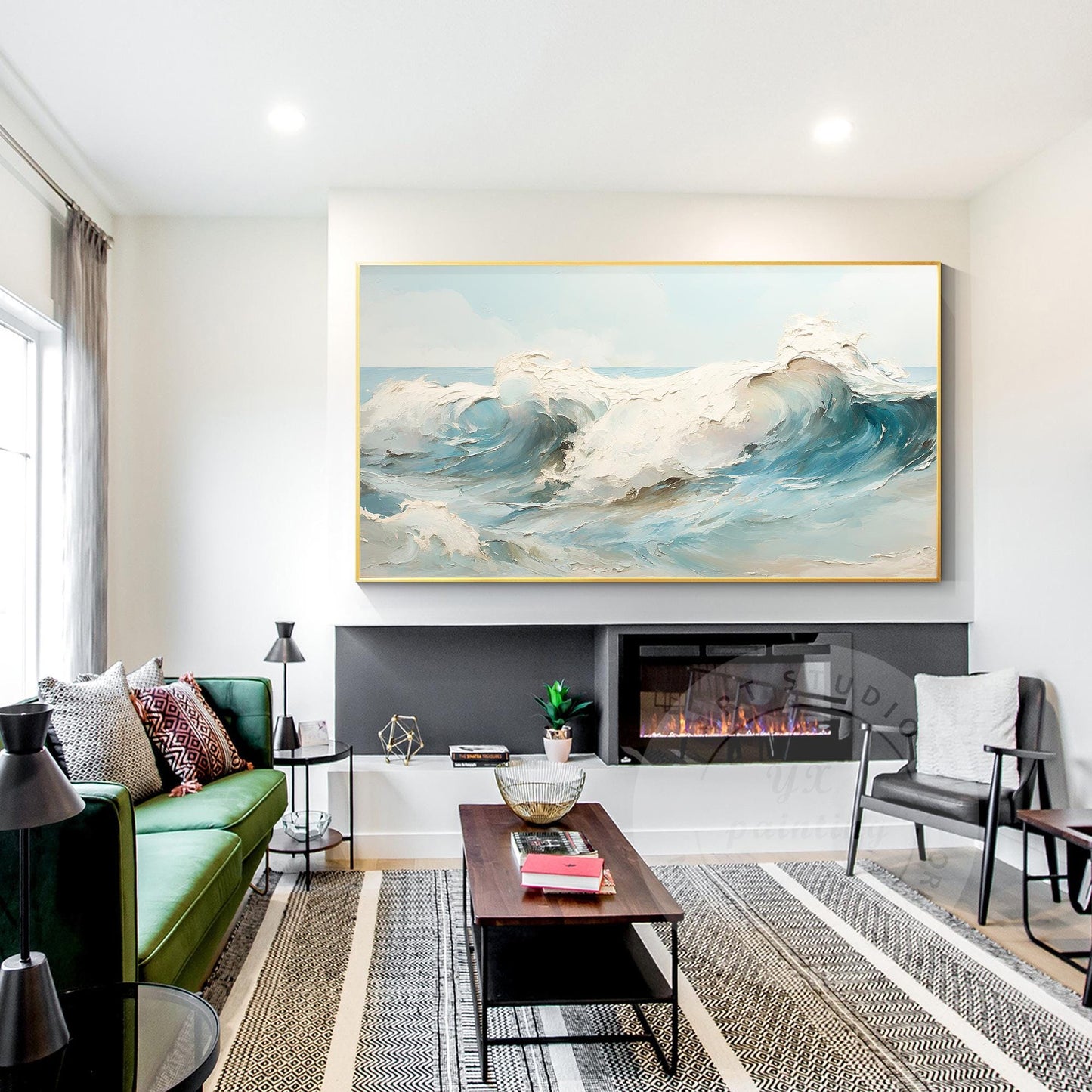 Textured Seascape Painting: 3D Waves, Framed Ocean Art #3