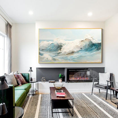 Textured Seascape Painting: 3D Waves, Framed Ocean Art #3