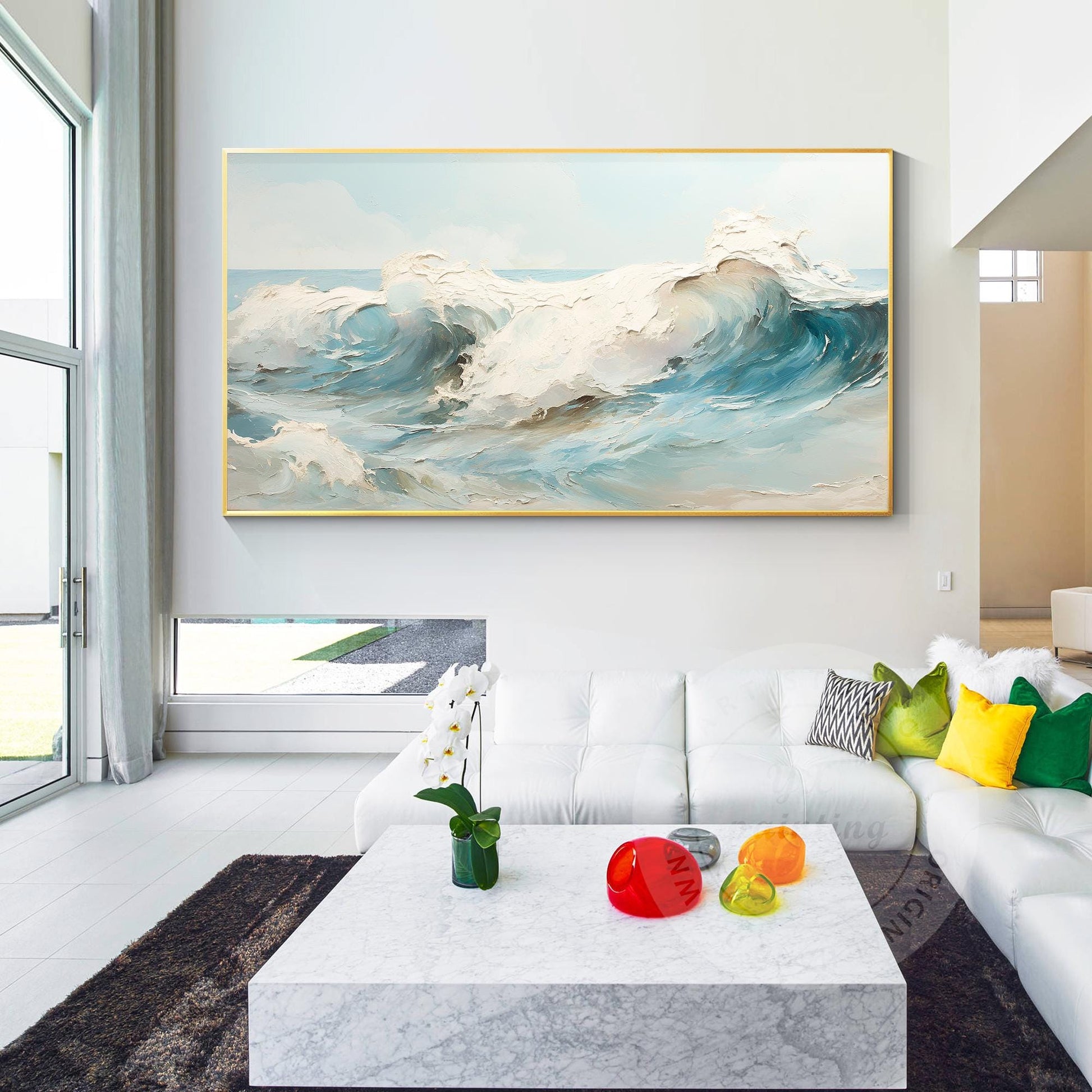 Textured Seascape Painting: 3D Waves, Framed Ocean Art #4