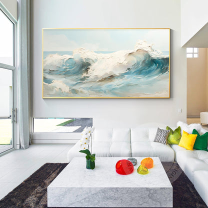 Textured Seascape Painting: 3D Waves, Framed Ocean Art #4