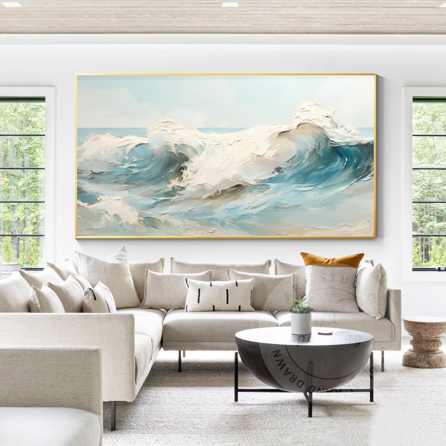 Textured Seascape Painting: 3D Waves, Framed Ocean Art #5
