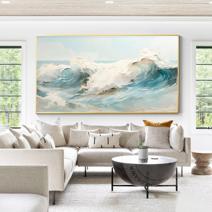Textured Seascape Painting: 3D Waves, Framed Ocean Art #5